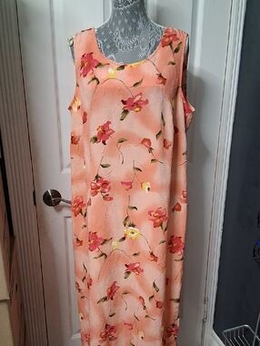 Peach Floral Maxi Dress - Sleeveless Summer Shift